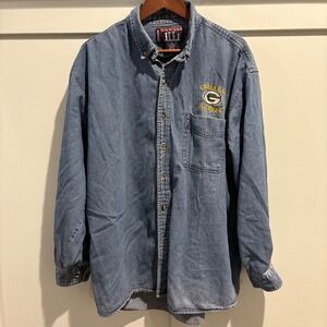 Vintage 90s Danare Denim Green Bay Packers Button-Up Shirt Men's XL Blue